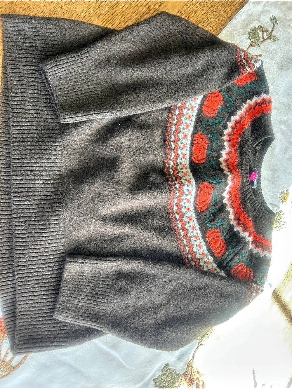 Vince Camuto Fair Isle Raglan Long Sleeve Crew Pumpkin Sweater Large